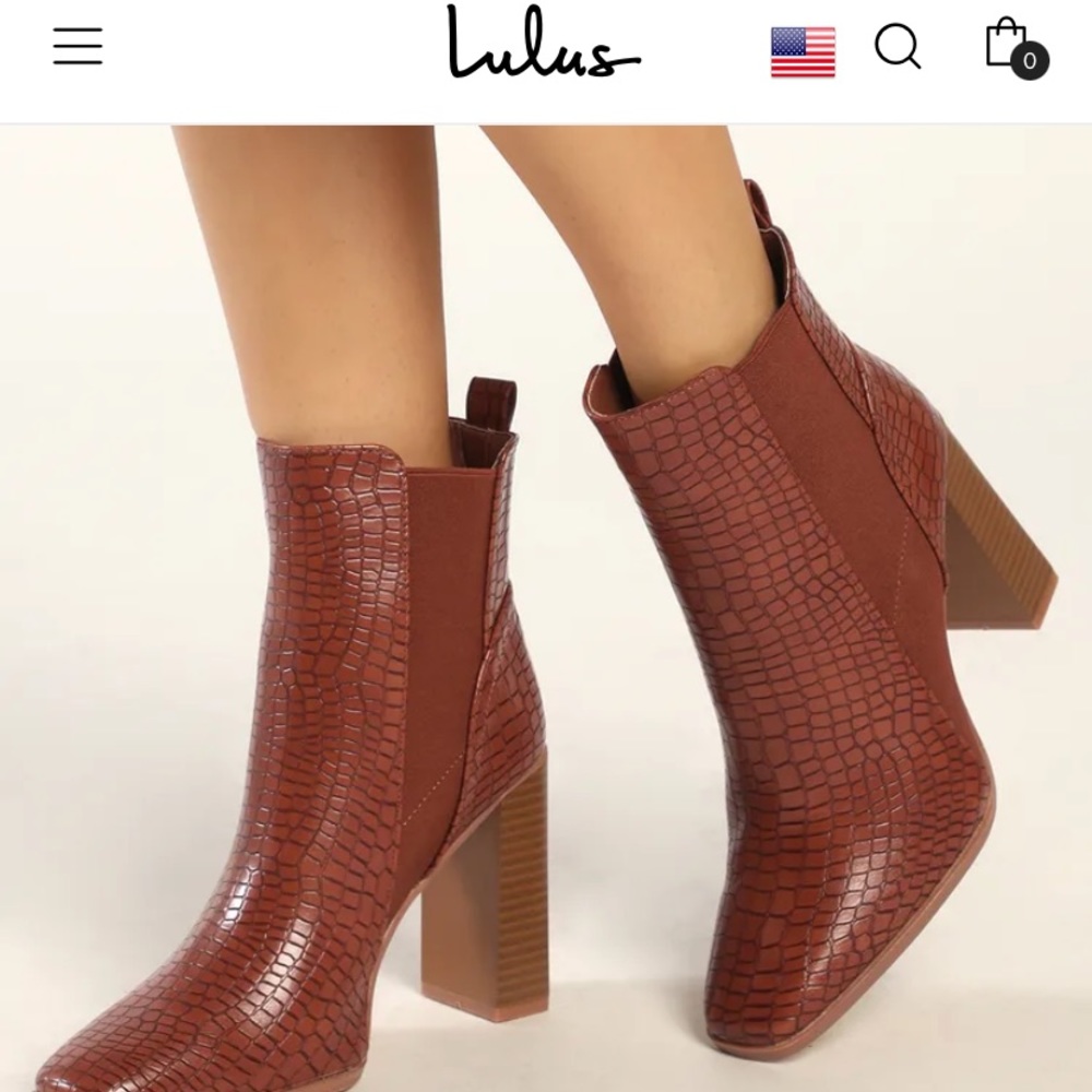 LuLu’s Kazia Brown Crocodile-Embossed Mid-Calf Boots